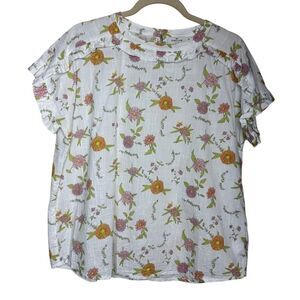 Cyrillus Paris Floral Ruffle Sleeve Top Sz. 44 (US 14)
